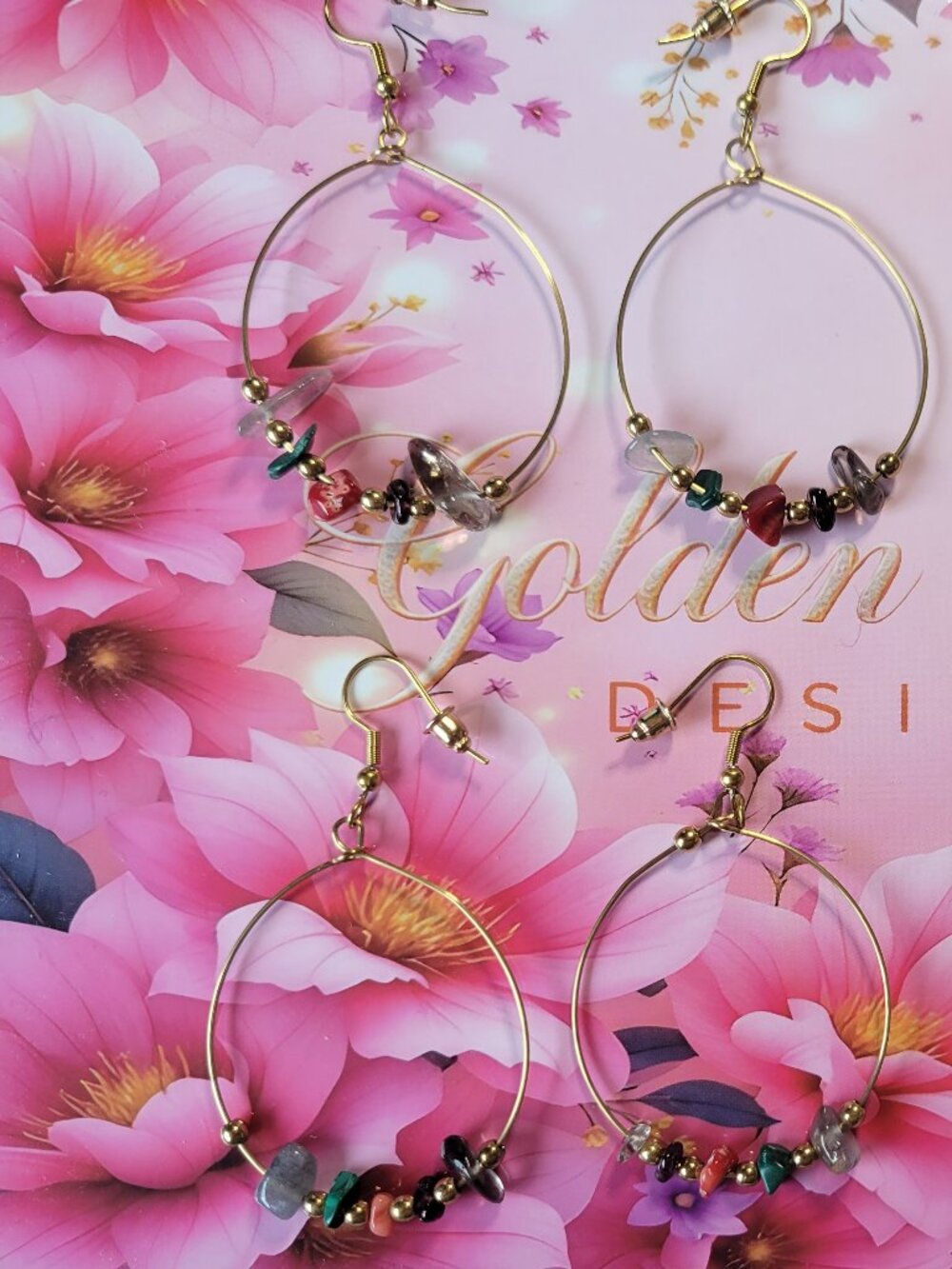 14K Gold Plated Quartz Drop Hoop Earrings (January Birthday)